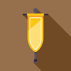 Wall Mural - Simple vector illustration of a vertical gold banner hanging on a wall, casting a long shadow