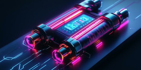 Canvas Print - Futuristic technology with glowing neon lights.