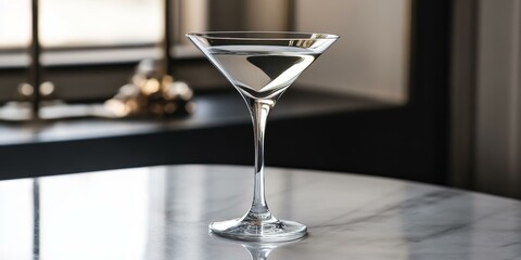 Sticker - A martini glass sits on a marble table.