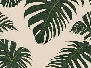 Wall Mural - Tropical palm leaf pattern with a light beige background