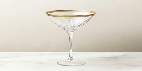 Wall Mural - Crystal martini glass with gold rim on marble.