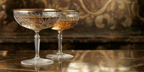 Poster - Two elegant wine glasses on a table.