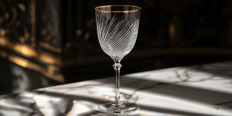 Poster - Gold-rimmed champagne flute on marble table.