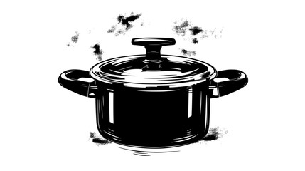 Wall Mural - Pressure cooker on stove with lid locked and ingredients cooking