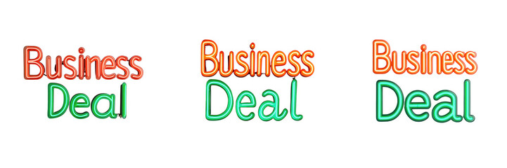 A vibrant illustration highlighting three 'Business Deal' texts, perfect for marketing, finance, or negotiation themes. isolated on a transparent background