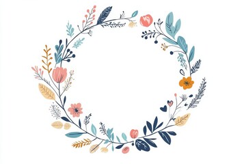 Wall Mural - Cute floral frame background pastel color theme with white space in the center for text or logo.