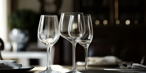 Wall Mural - Three wine glasses and forks on table.