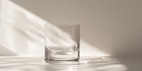 Sticker - Empty glass on white surface with light.