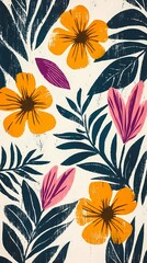 Wall Mural - colorful flowers and leaves set illustration poster background