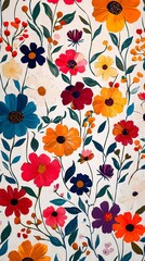 Wall Mural - colorful flowers and leaves set illustration poster background