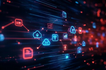 abstract digital network with icons and lines