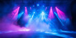 © Chainat - Concert stage with intense spotlights, flares and smoke effects. Lively rock concert atmosphere and vivid clarity. This image was generated by AI