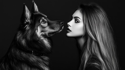 A woman kissing a dog on the nose