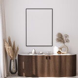 Fototapeta Panele - Frame mockup, ISO A paper size. Living room wall poster mockup. Interior mockup with house background. Modern interior design. 3D render