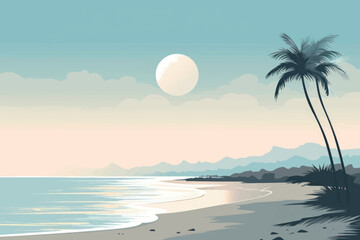 Wall Mural - Serene tropical beach illustration