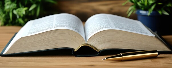 Freshly opened book with a pen beside it, symbolizing the start of a new story