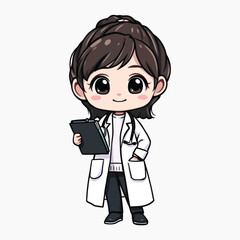 Sticker - Cute cartoon doctor character illustration.