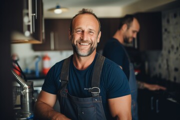 Portrait of a smiling middle aged male plumber