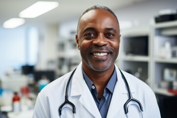 Wall Mural - Portrait of a smiling middle aged male doctor in hospital