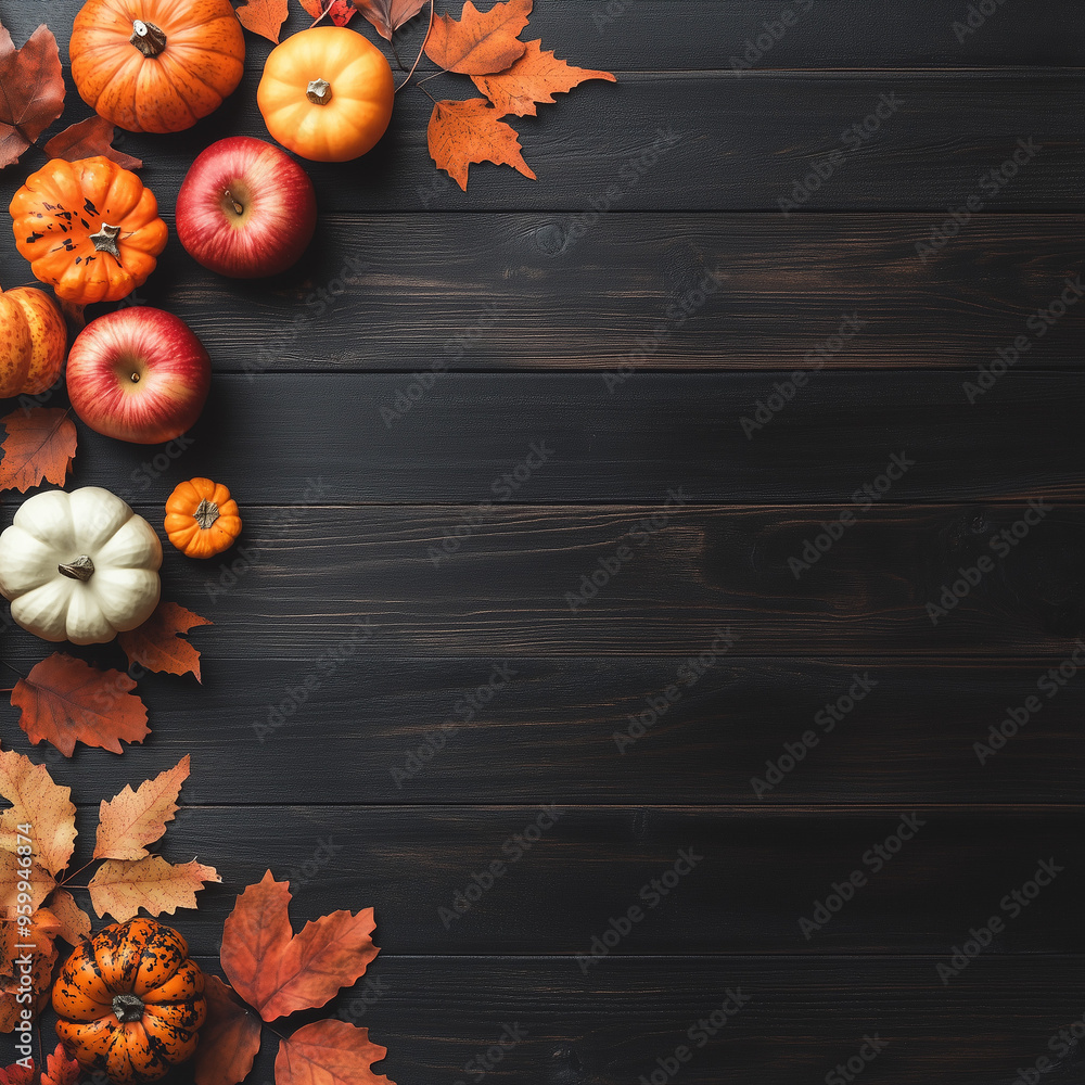 Autumn bottom border banner of pumpkins, gourds and fall decor on a ...