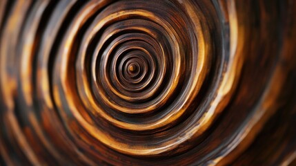 Circular Wooden Pattern, Brown and Gold, Close-Up, Abstract Design