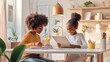 © Premium_art - Two girls drawing and writing at a bright home. Creative childhood activities and learning.