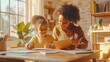 © Premium_art - Mother and child engaged in educational activity at home, warm bonding moment.