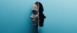 © Pornphan - Conceptual Image Depicting Mental Health Issues with a Split Face on a Blue Background