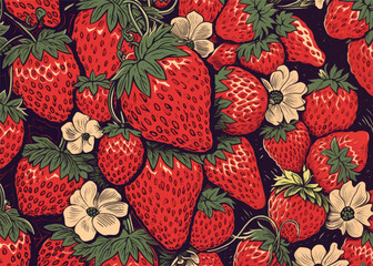 Poster - Vintage strawberries floral pattern