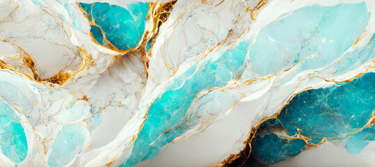 Wall Mural - Abstract marble turquoise and golden textured background	