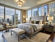 © DigitalArt Max - Sophisticated sanctuary in a downtown Chicago high-rise, featuring modern furniture and sleek lines, where city views