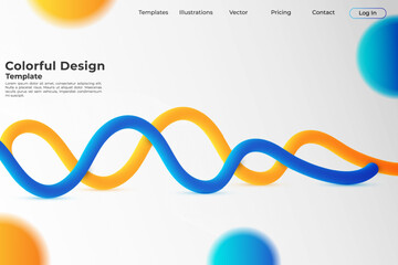 Wall Mural - 3D orange and blue gradient color abstract shape fluid colorful background design. Liquid gradient color web landing page design. Futuristic web banner template with a fluid shape. Web cover page