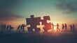 © Inkreatif - Silhouettes of People Working Together to Complete a Puzzle at Sunset
