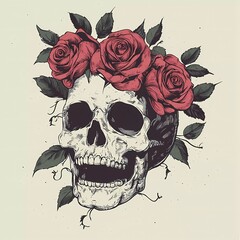 Wall Mural - Skull head with roses vintage illustration. vector illustration