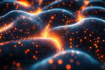 Poster - futuristic data visualization representing neural networks glowing interconnected nodes form complex patterns against dark background abstract representation of ai and digital technology