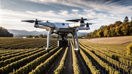 Wall Mural -  drone sprayer flies over the vineyard