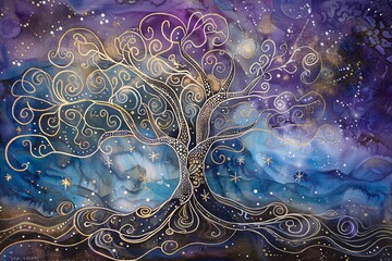 Canvas Print - Abstract background with a fairytale tree.