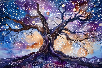 Canvas Print - Abstract background with a fairytale tree.