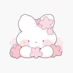 Poster - Cute bunny with pink flowers