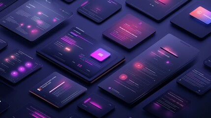 Wall Mural - modern ui ux digital interface with 3d data visualization neon template. futuristic technology backg