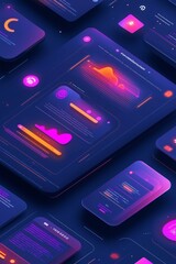 Wall Mural - modern ui ux digital interface with 3d data visualization neon template. futuristic technology backg