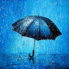umbrella on a rainy day splash of drops, concept of rain generated by ai