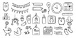 © Yanka - Baby metric hand drawn icons. Birth announcement doodle . Vector set newborn hand drawn elements. Gender party outline icons. Birth, Age, height, weight data with cute baby accessories.