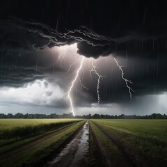 Wall Mural - Lightening,dark white clouds background electrical storm,Lightning bolt with black and gray smoke from bottom to top