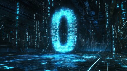 Wall Mural - a large, bold number zero in the center of a digital screen, symbolizing a countdown or start.