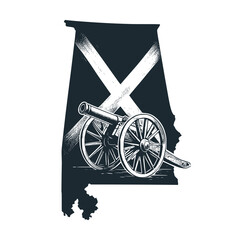 Sticker - The Cannon and alabama map. Black white vector logo illustration.