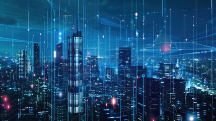 Futuristic Cityscape with Digital Network