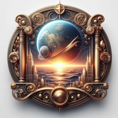 Wall Mural - coin with planet on a white background