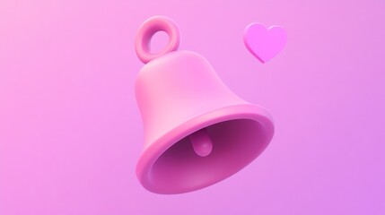 Wall Mural - Pink Bell and Heart on a Pink Background