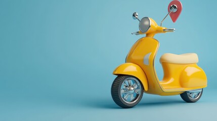 Yellow Scooter with Pin on Blue Background